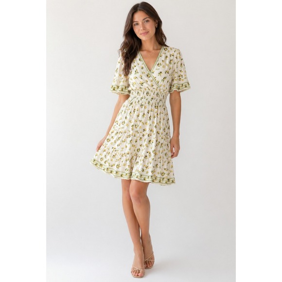 Max Studio Dresses & Skirts - Max Studio NEW Women S Yellow Cream Lemon Print Smocked Cottagecore Sun Dress